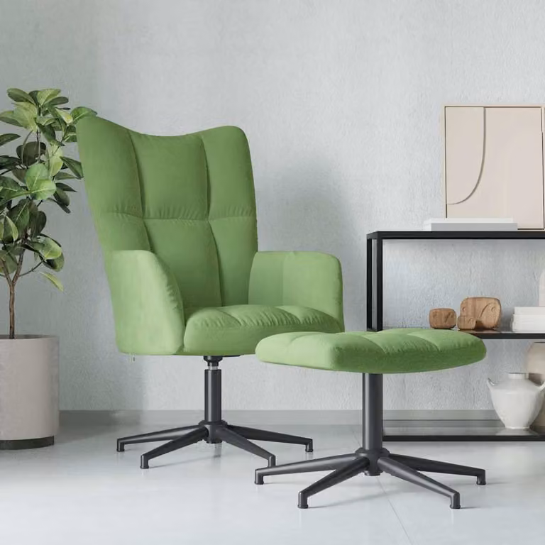 vidaXL Poltrona Relax con Poggiapiedi Verde in Velluto, Sedia Girevole 360 Gradi con Braccioli e Struttura in Metallo