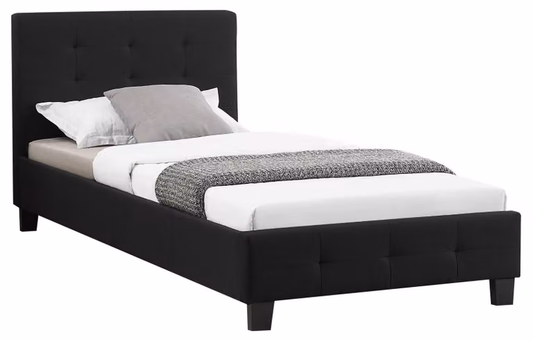Letto imbottito OHIO, struttura da letto 90 x 200 cm, letto singolo, design moderno, completo di rete a doghe, rivestimento in tessuto nero