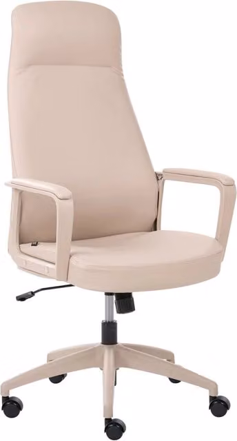 Sedia da ufficio beige con rivestimento in ecopelle, regolazione in altezza, base girevole e inclinabile, per l'ufficio domestico