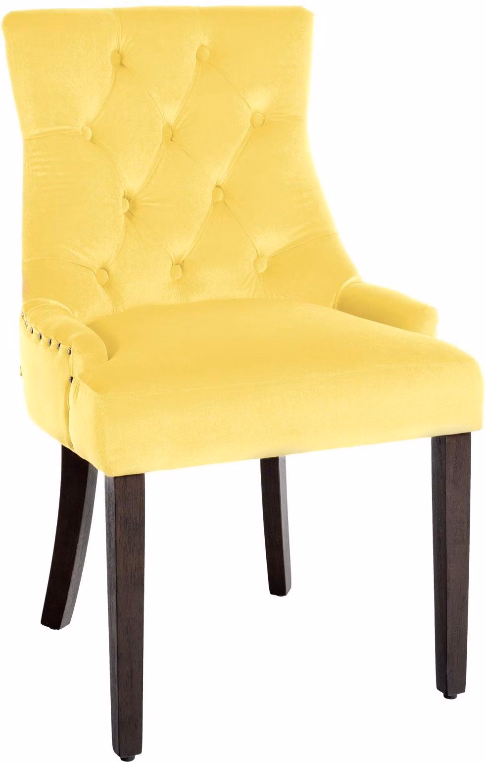 Sedia da pranzo in velluto - Sedia da cucina - Alto comfort - Legno di gomma vellutato | Colore: giallo | Tono: antico
