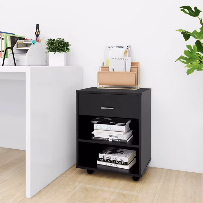 vidaXL Mobiletto con Ruote Nero in Legno Multistrato e MDF L: 46 cm, P: 36 cm, H: 59 cm