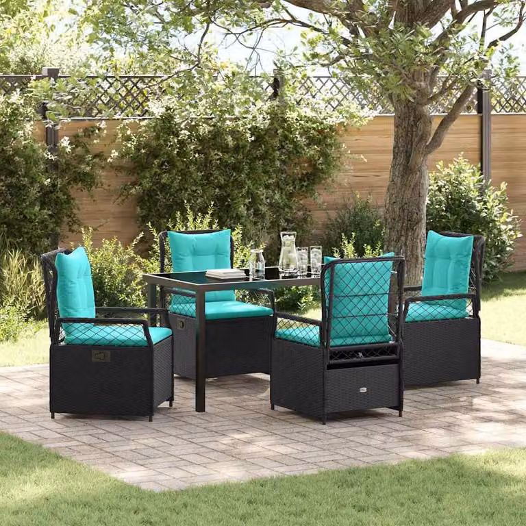 Maison Exclusive - Set da pranzo per esterno, 5 pezzi, in rattan sintetico nero