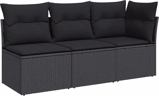 Divano da Giardino con Cuscini 3 Posti-Sofa da giardino nero in polyrattan 745337