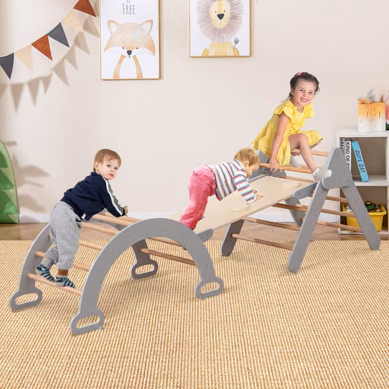 Set di 3 giocattoli da arrampicata Costway per bambini con triangolo e arco, Grigio