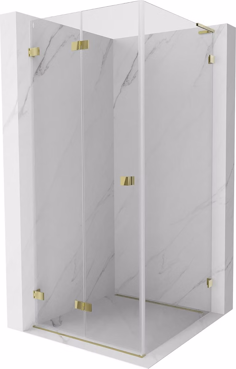 Mexen Lunar-F L cabina doccia pieghevole sinistra 100 x 100 cm, trasparente, oro - 836L-100-100-50-00-L