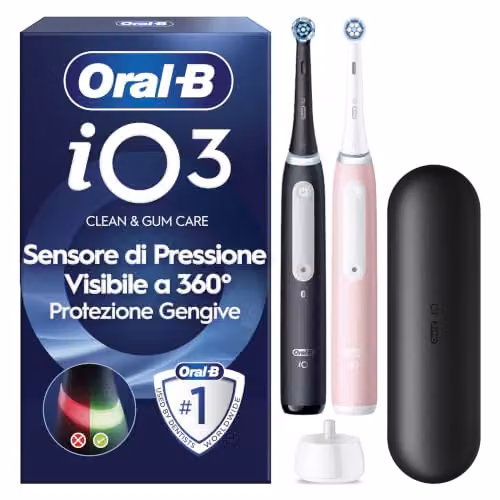 Oral-B iO 3, 2 Spazzolini Elettrici, 2 Testina di Ricambio, Nero e Rosa