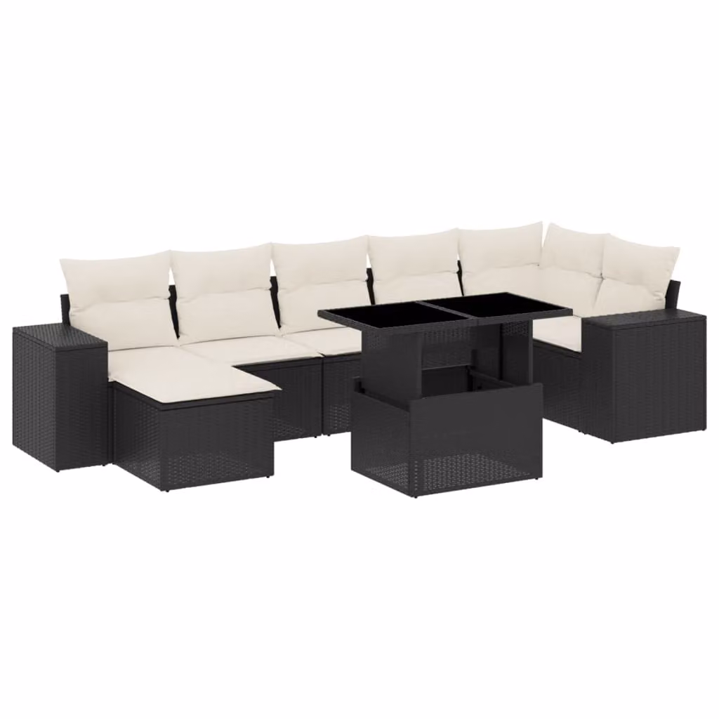 Set Divani da Giardino con Cuscini 8 pz Nero in Polyrattan