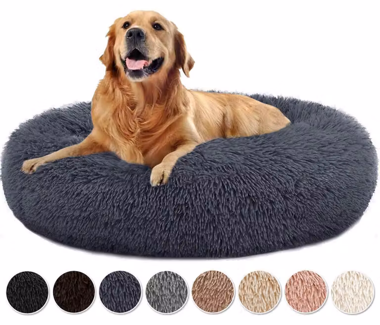 Cuccia per cani, divanetto morbido a forma di ciambella, colore grigio scuro, dimensioni L 40x40x20 cm