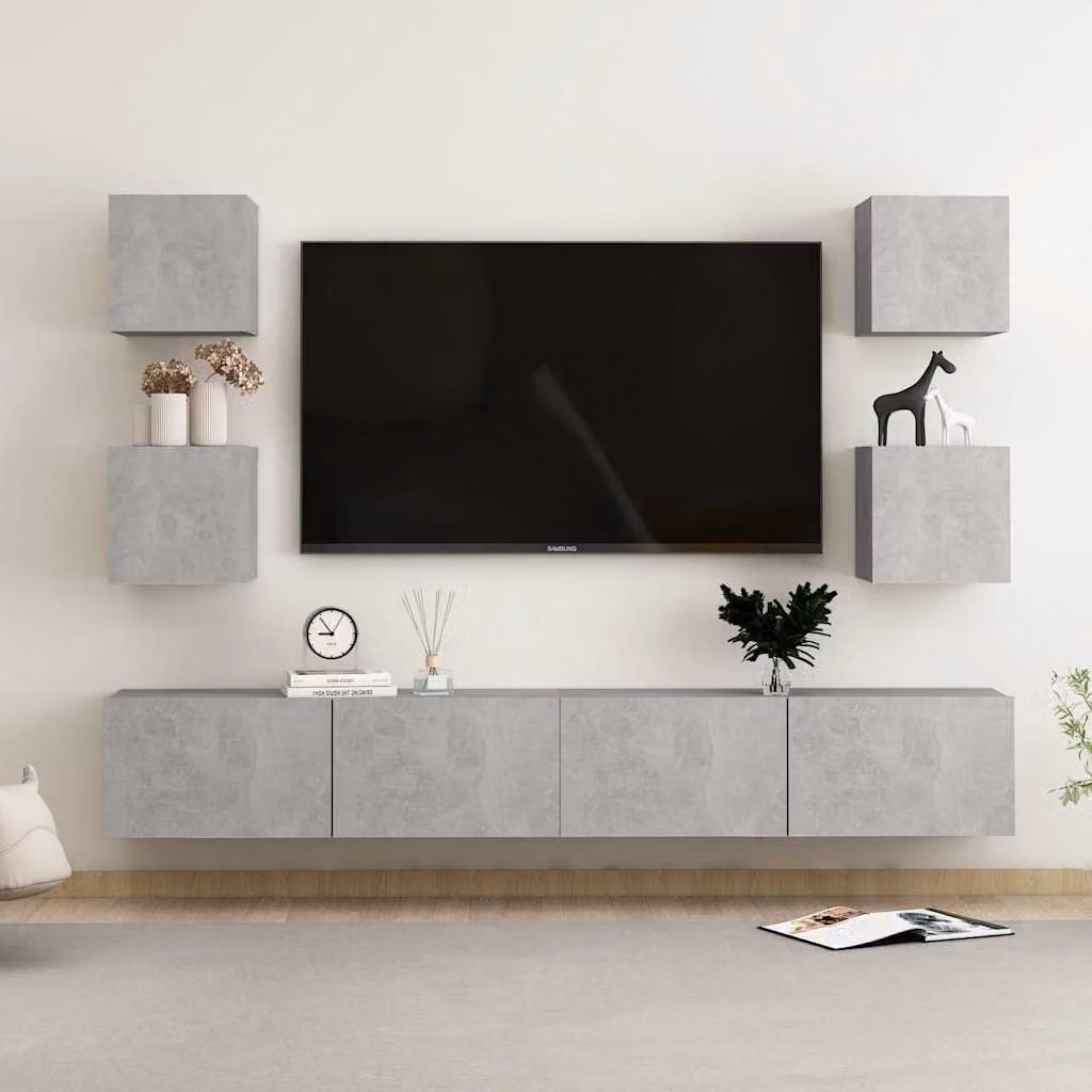 Set di mobili porta TV moderno vidaXL in legno e MDF, 6 pezzi, Grigio Cemento