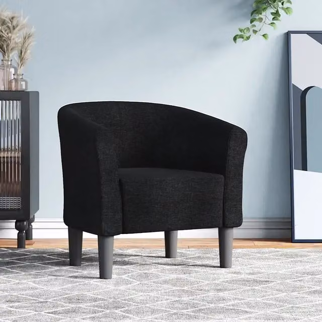 Poltrona moderna vidaXL in tessuto nero con braccioli e struttura in legno e plastica – 1
