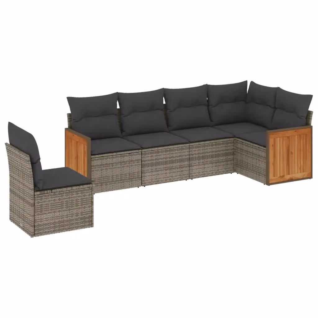 Set Divano da Giardino a L VIDAXL in Polyrattan Grigio con Cuscini, 6 Posti – 2