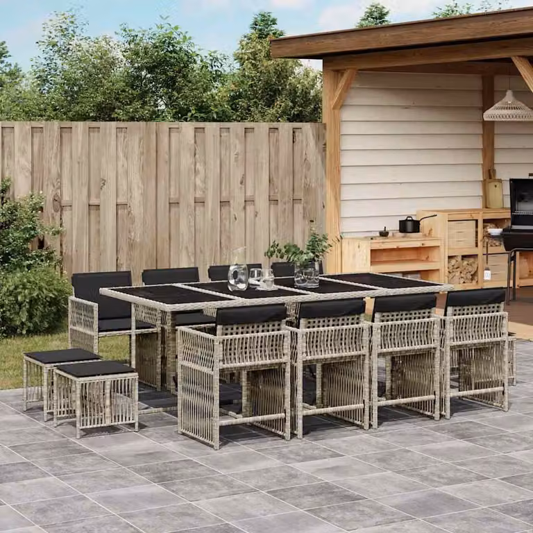 vidaXL Set da Pranzo da Giardino 13pz in Polyrattan con Cuscini Grigio Antracite e Tavolo in Vetro