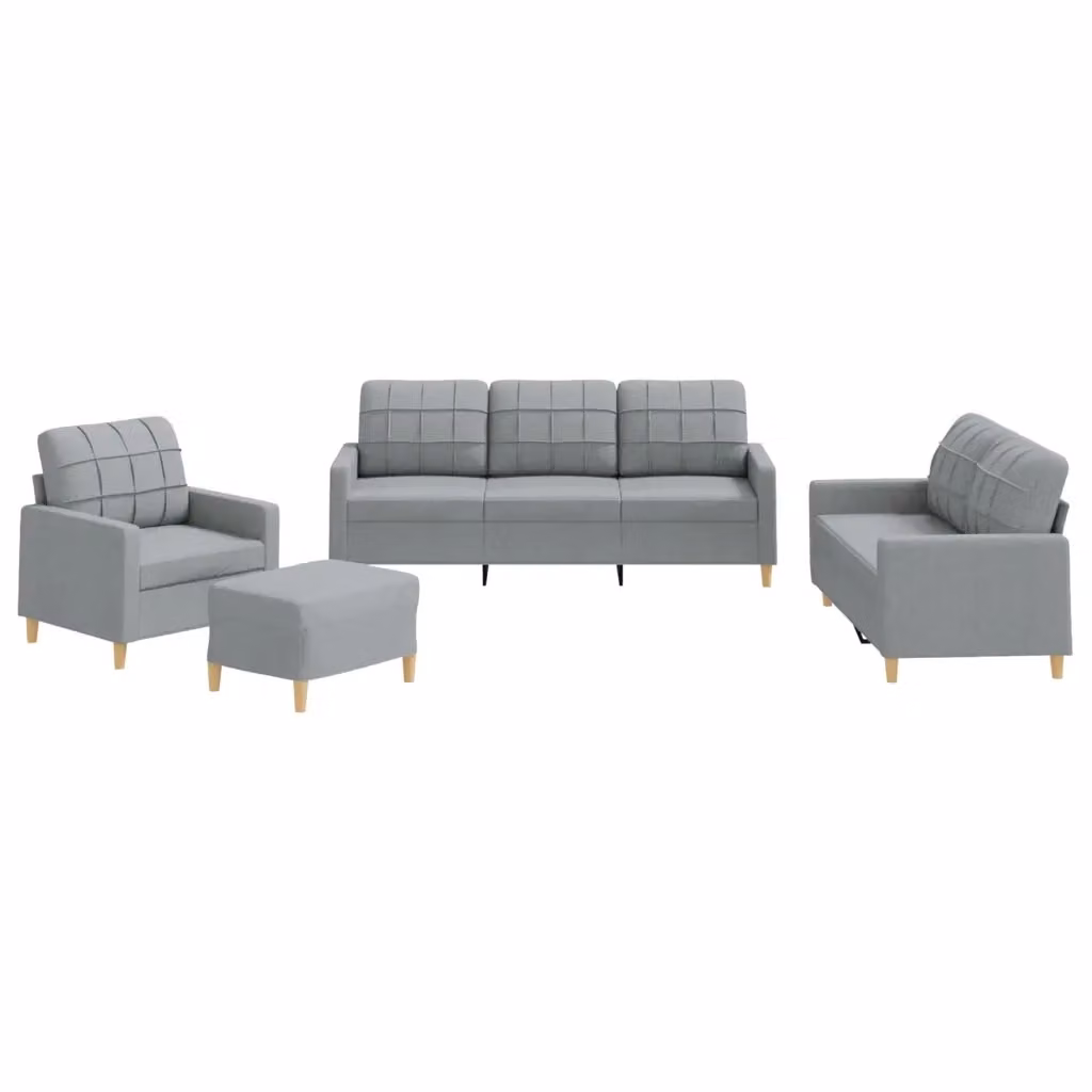 Set di divani moderno vidaXL composto da un divano a 3 posti, un divano a 2 posti, un pouf e cuscini in tessuto grigio per il tuo soggiorno – 2