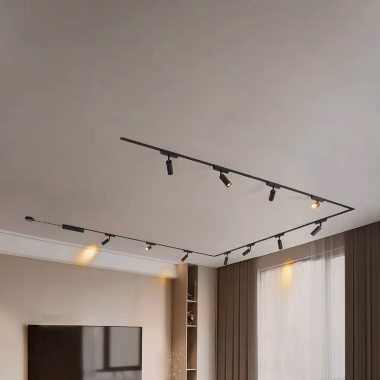 Sistema di binari 48 V Lumaro, faretti, a 11 luci, nero, Ø 4 cm, dimmerabile Lumaro 48V Lindby,, Nero, Soggiorno / Sala da pranzo, Alluminio, Moderno