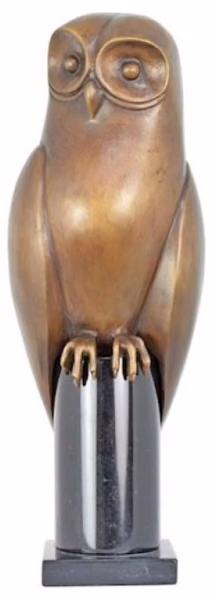 Casa Padrino figurina decorativa in bronzo gufo ottone/nero 15 x h. 44 cm - Scultura decorativa in bronzo - Decorazione da tavolo - Accessori decorativi - Accessori