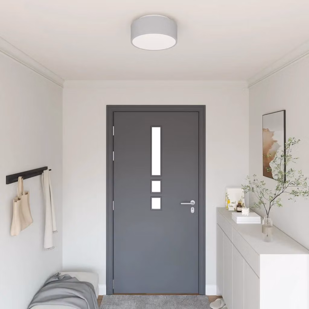 vidaXL Lampada da soffitto rotonda in tessuto Grigio L: 30 cm, P: 30 cm, H: 13,5 cm