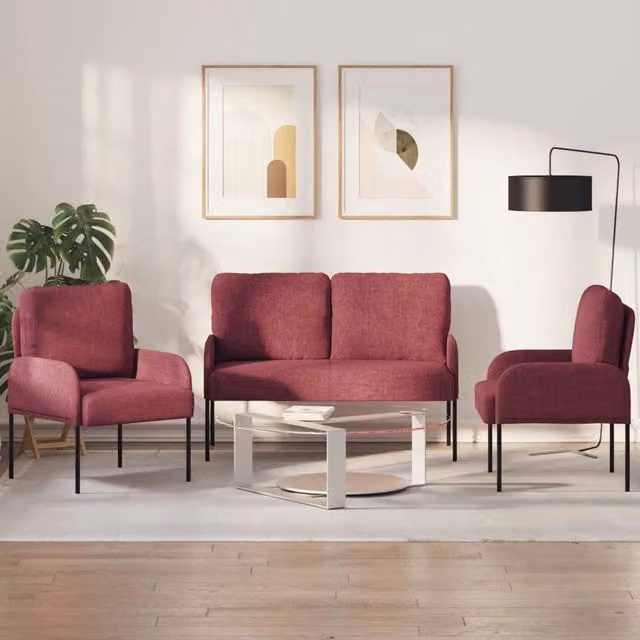 Set divani 3 pz Rosso Vino Legno compensato 3406211