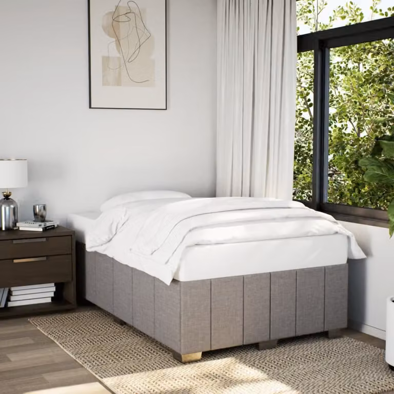 vidaXL Giroletto senza Materasso in Tessuto Beige o Grigio con Listelli in Legno L/P/H: 120 x 190 cm