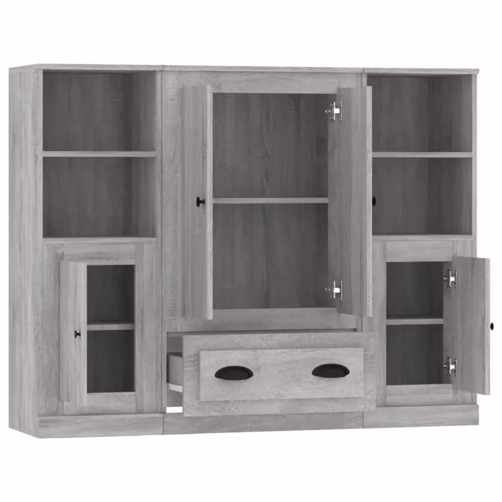 Set di 3 mobili contenitori buffet e credenza in legno MDF grigio per cucina e soggiorno – 2