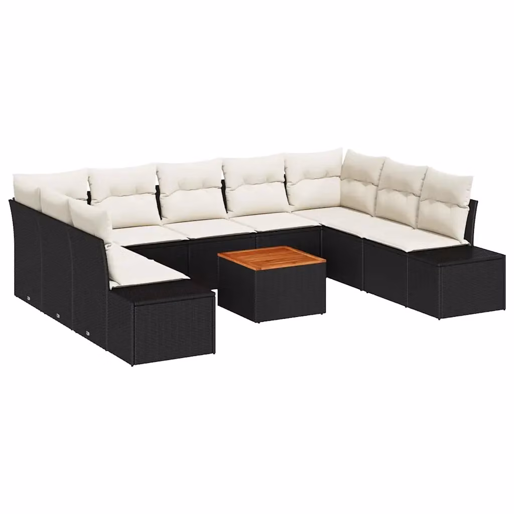 vidaXL Set Divano da Giardino a Forma di U con Tavolino da Caffè, 10 Pezzi, Nero e Bianco – 2