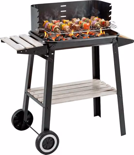 Barbecue a carbone Outsunny con carrello in ferro e legno, nero, H 87 x L 83 x P 45 cm – 1
