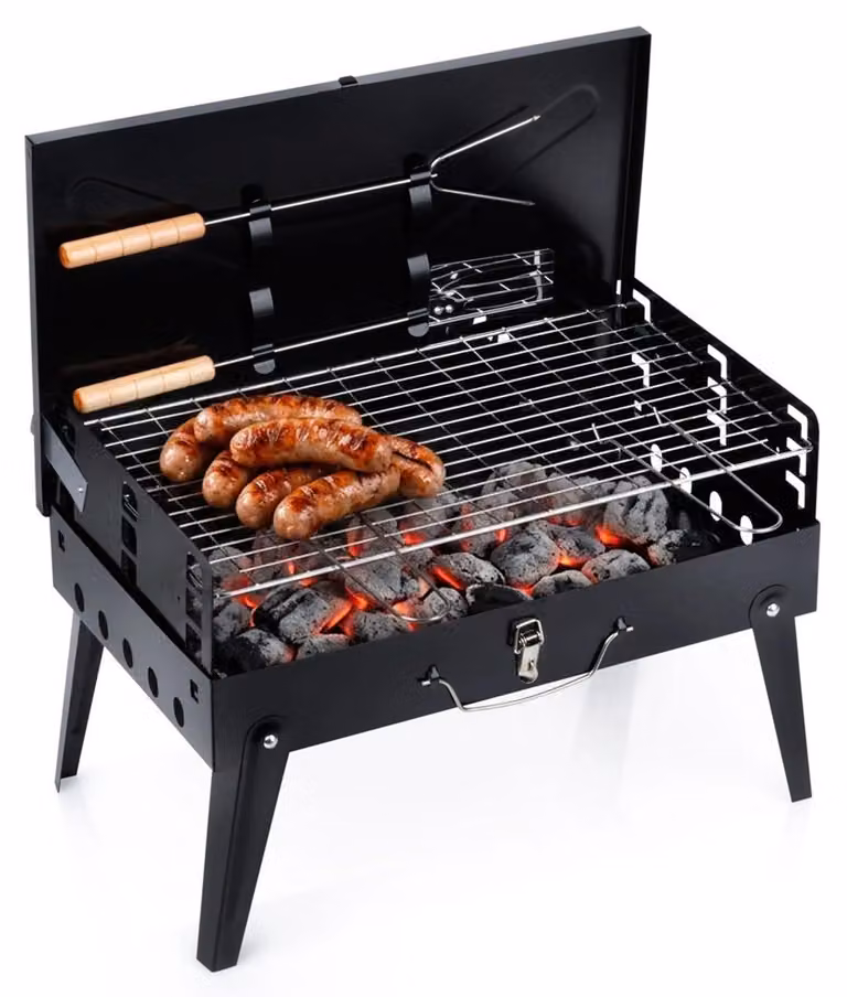 Barbecue portatile a carbone con accessori, 43x26x29 cm