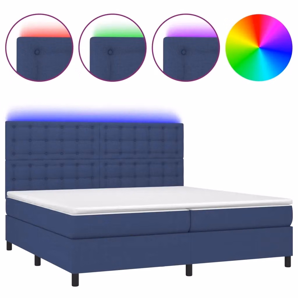 Letto Ibrido vidaXL con Materasso e Illuminazione LED Blu, Rivestimento in Tessuto, L/P: 200 x 200 cm – 2