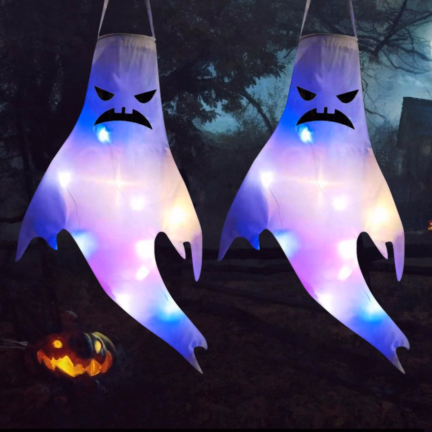 Decorazioni per esterni a tema Halloween: 2 fantasmi gonfiabili, altezza 47 cm