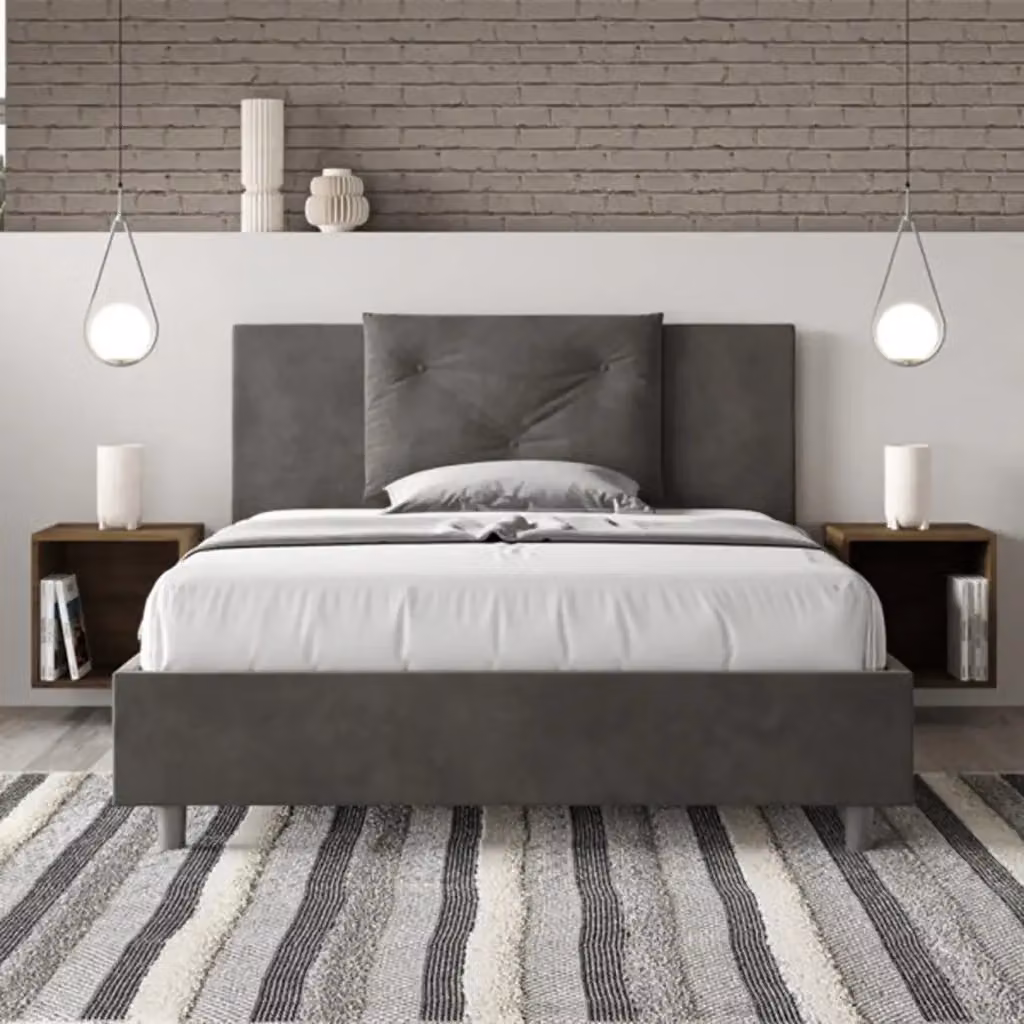 Letto matrimoniale francese con contenitore imbottito Ityhome in microfibra grigio L/P/H: 140 x 190 x 155 cm – 2