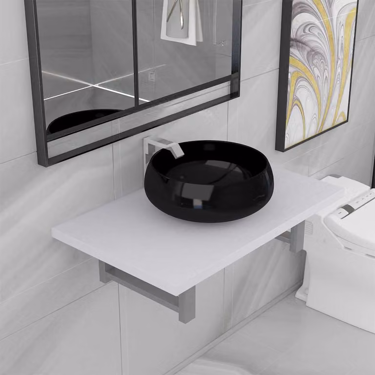 Set Mobili da Bagno Moderno vidaXL in Ceramica e MDF Bianco Lucido composto da Mobile Lavabo e Pensile