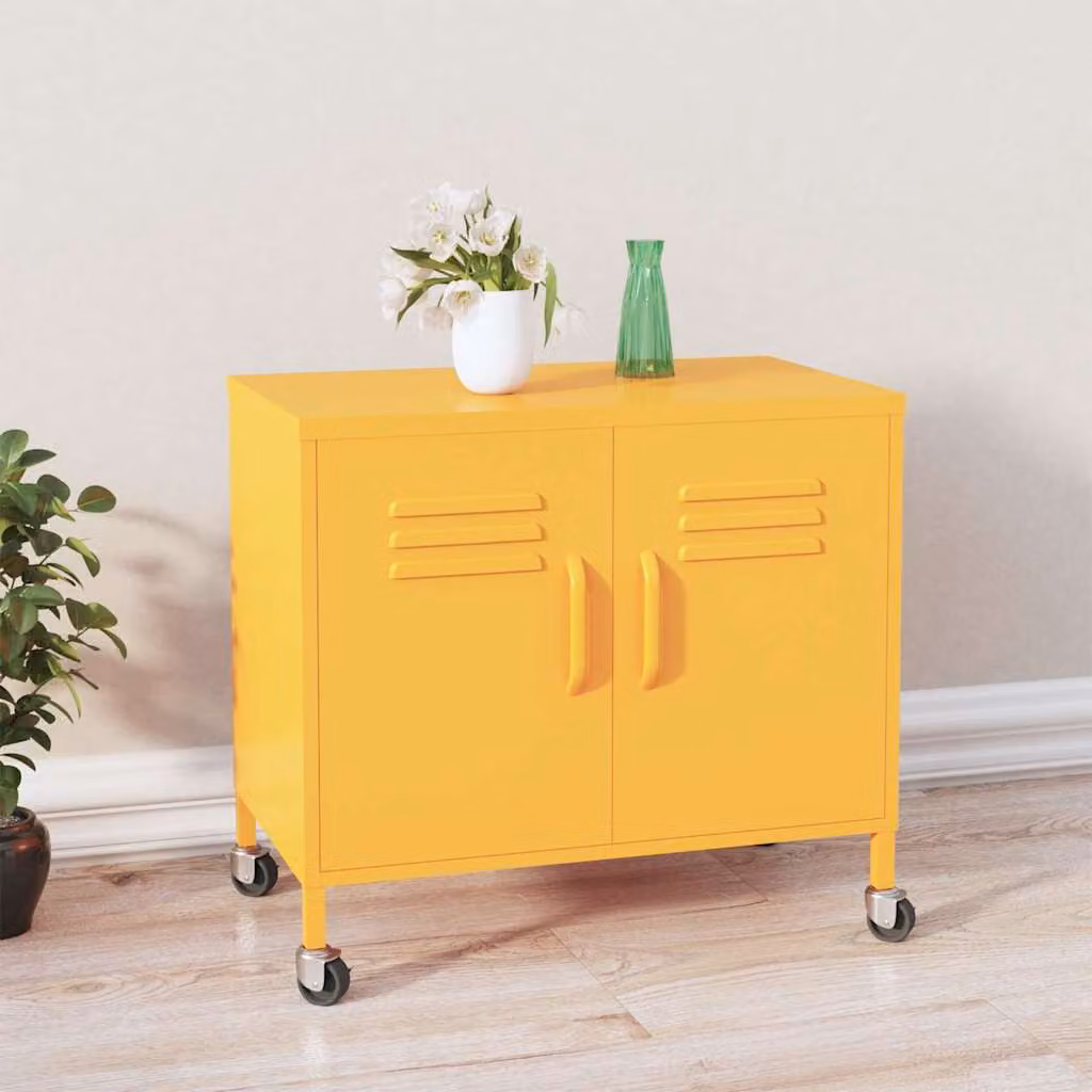 Armadietto vidaXL in metallo giallo senape con ante a battente e ripiani interni L: 60 cm, P: 35 cm, H: 56 cm