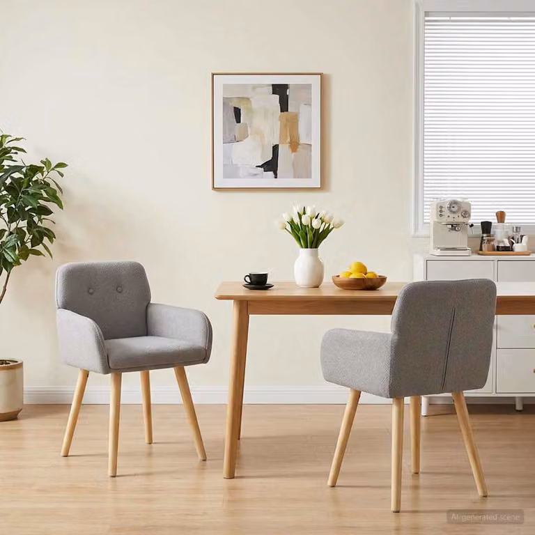 Set di 2 sedie da pranzo vidaXL in tessuto bouclé grigio con struttura in legno e metallo L 59 x P 56,5 x H 85 cm