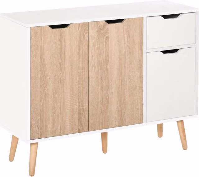 Credenza Moderna Minimal Bianco e Beige L 90 x P 30 x H 72 cm
