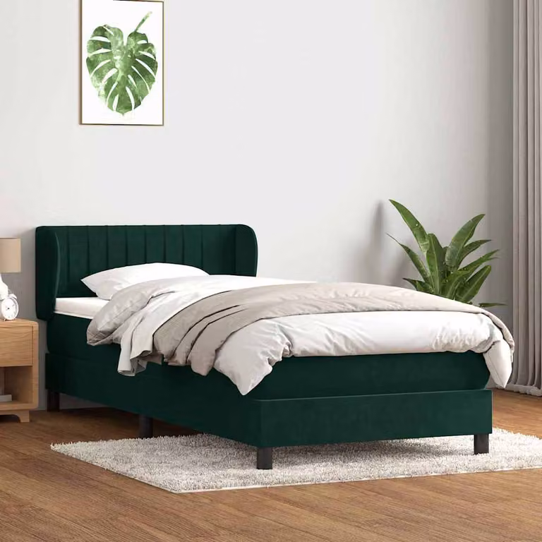 vidaXL Giroletto a Molle Ibrido con Materasso in Velluto Verde Scuro e Struttura in Legno di Larice L: 83 cm, P: 223 cm, H: 88 cm
