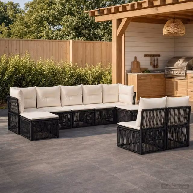 Set Divano da Giardino a Forma di U con Poltrone e Ottoman vidaXL Nero 9 Pezzi – 1