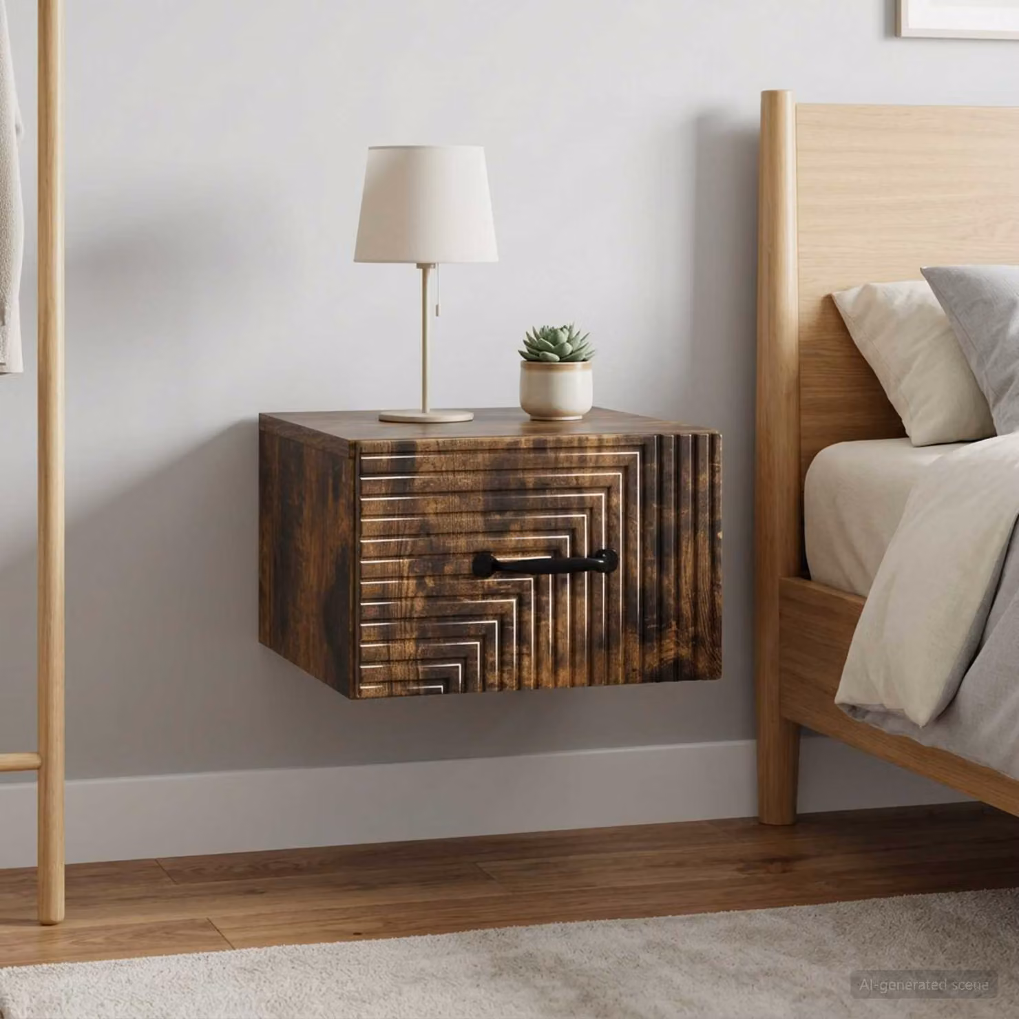 Set di 2 comodini sospesi vidaXL in stile moderno colore Rovere Fumo L 34,5 cm x P 33 cm x H 20 cm