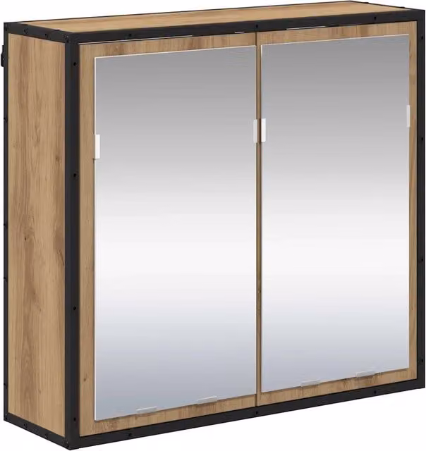 Scaffale da parete con porta in Rovere color marrone, design moderno, L 65 cm x P 20 cm x H 60 cm