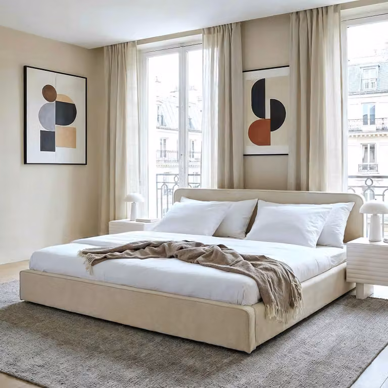 Letto imbottito LATINI con testata regolabile in altezza, 180x200 cm, beige - letto matrimoniale con rete a doghe, ideale per due persone, rete stabile e confortevole, design moderno per ogni camera da letto