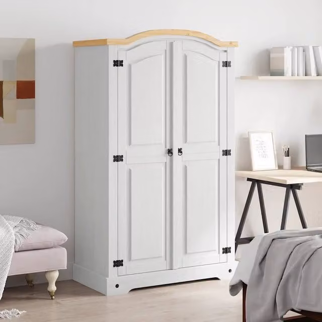 Armadio in Legno di Pino Messicano Corona 2 Ante Bianco CFW1845261