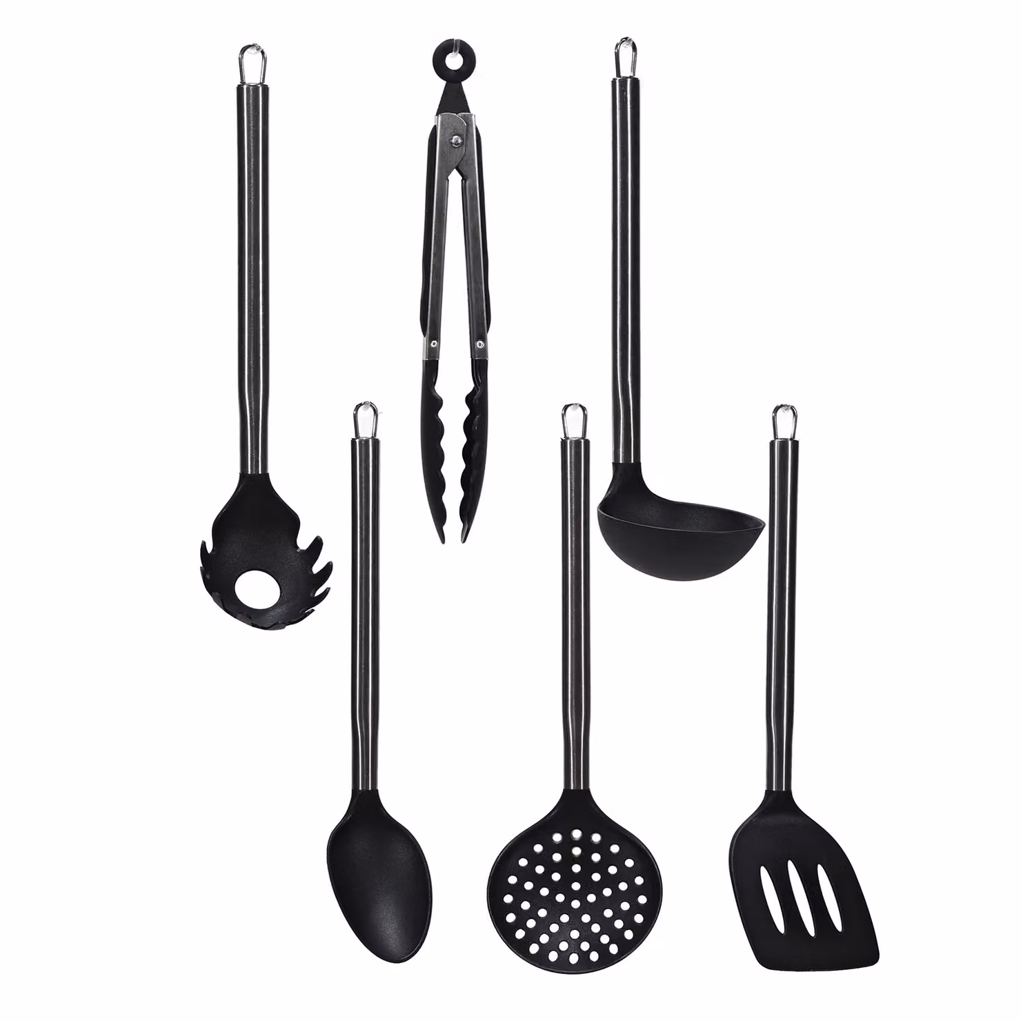 Gusto Casa Set di Utensili da Cucina 6 Pezzi in Acciaio Inox e Silicone Nero