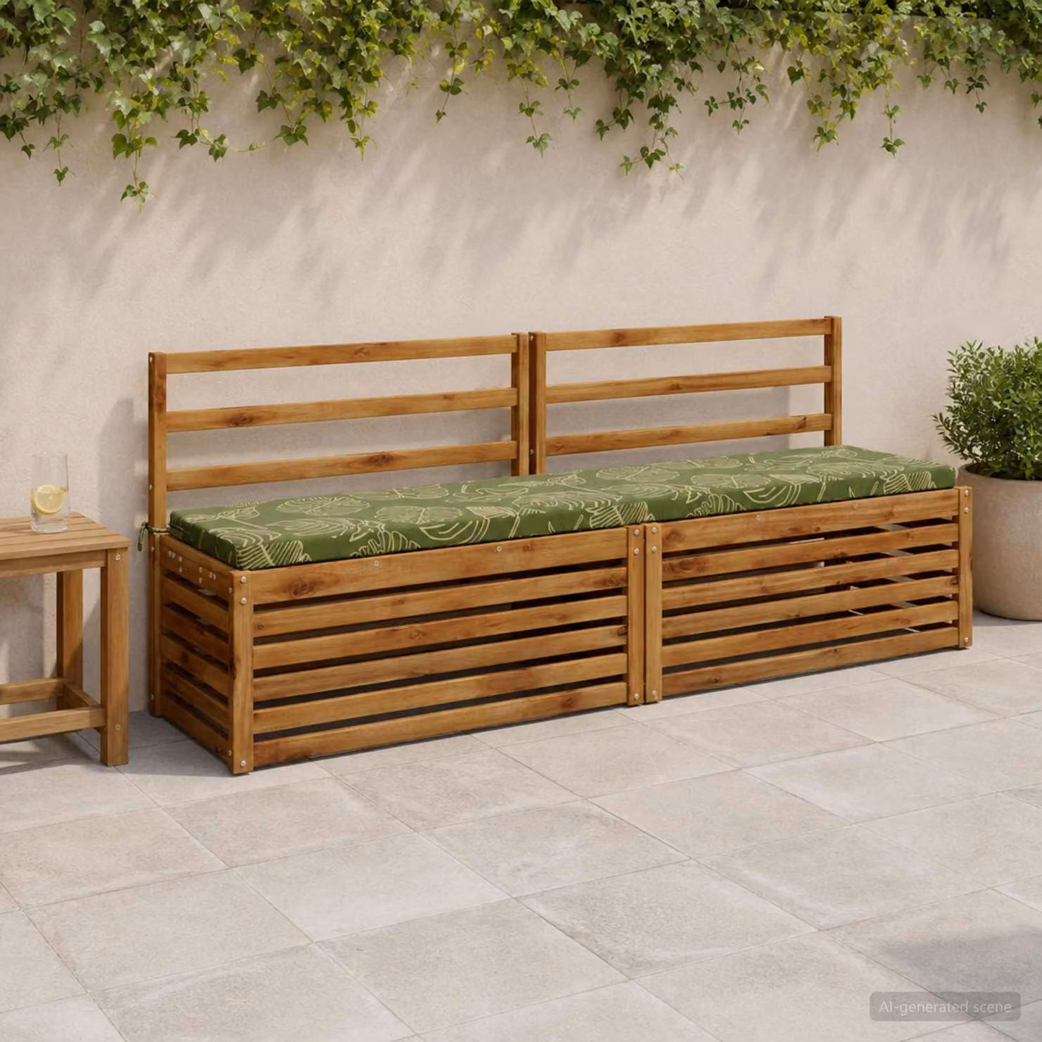 Cuscino per panchina vidaXL SOEST verde con design a foglia in poliestere e schiuma resistente ai raggi UV con rivestimento rimovibile