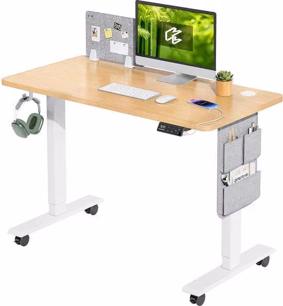 Ibenzoa® Scrivania regolabile in altezza elettricamente, dimensioni 100x60 cm, altezza regolabile da 72 a 120 cm, 4 posizioni di memoria, struttura Acciaio al carbonio industriale, capacità di carico 80 kg, lavagna magnetica, porta USB