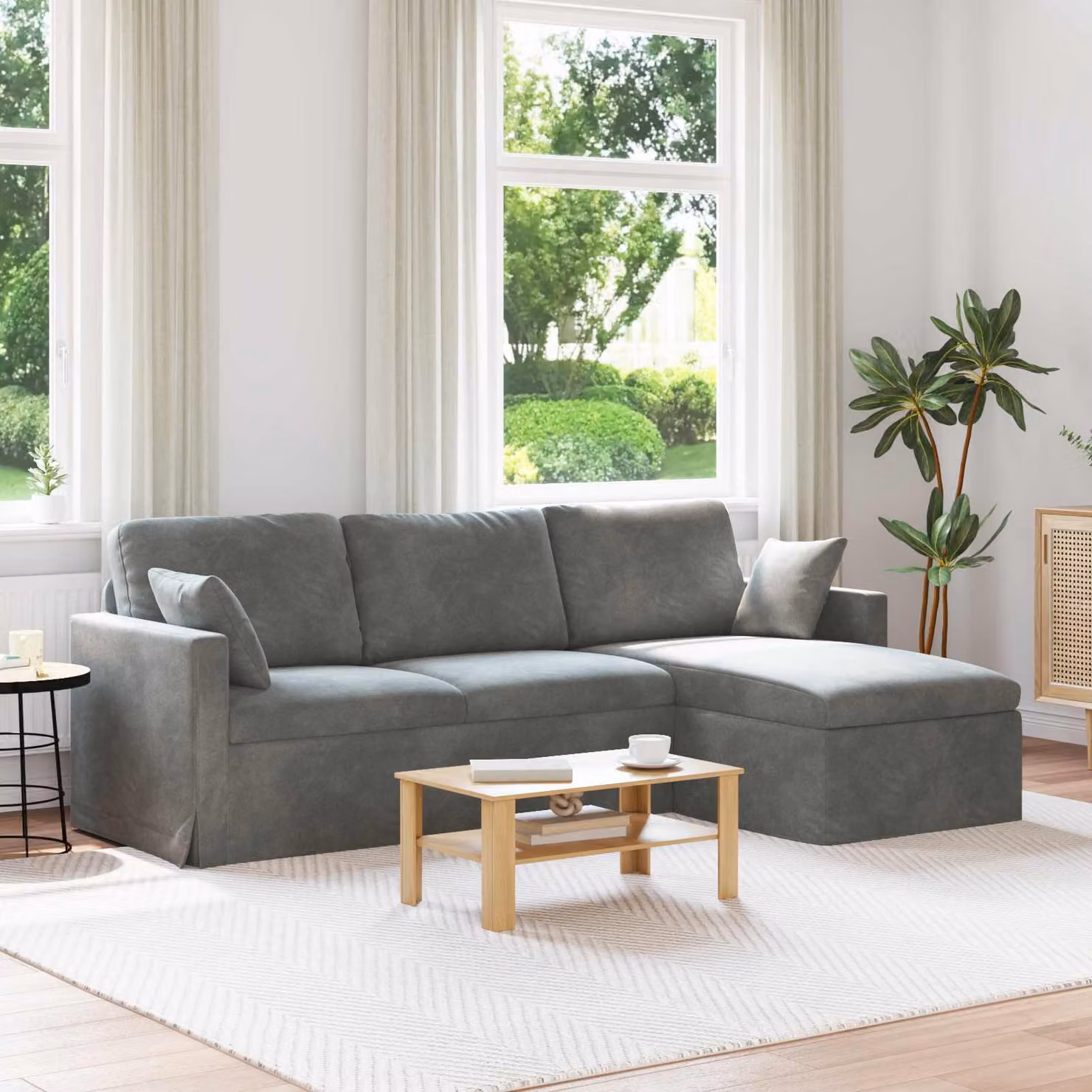 vidaXL Divano Moderno in Velluto Grigio con Cuscini e Coperture Rimovibili L: 228 cm, P: 134 cm, H: 80 cm – 1