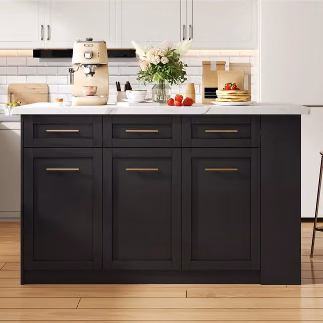 Isola da cucina con tavolo estraibile, 6 cassetti, 3 ante e vani aperti, in MDF nero e bianco, 150 × 90 × 90 cm