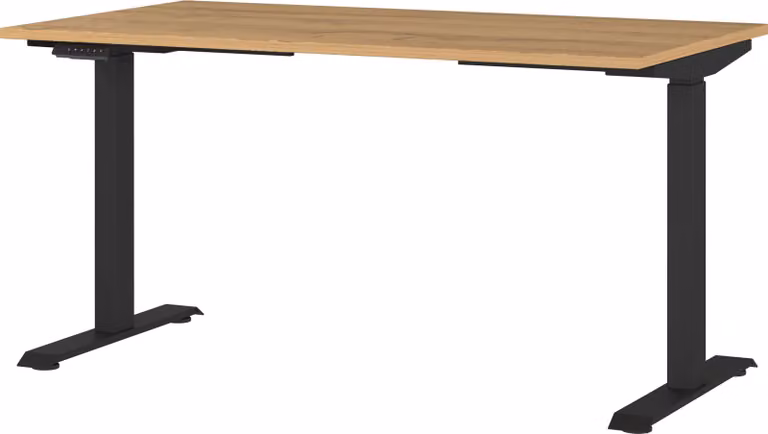 Scrivania elettrica regolabile in altezza, dimensioni 140x120x80 cm, finitura noce/nero