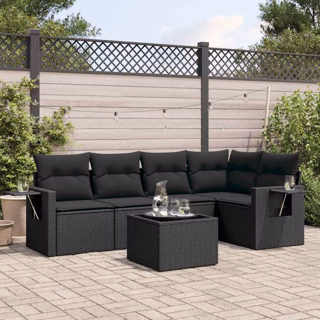 Set Divano da Giardino vidaXL a Forma di L in Polyrattan Nero con Cuscini e Tavolino da Esterno