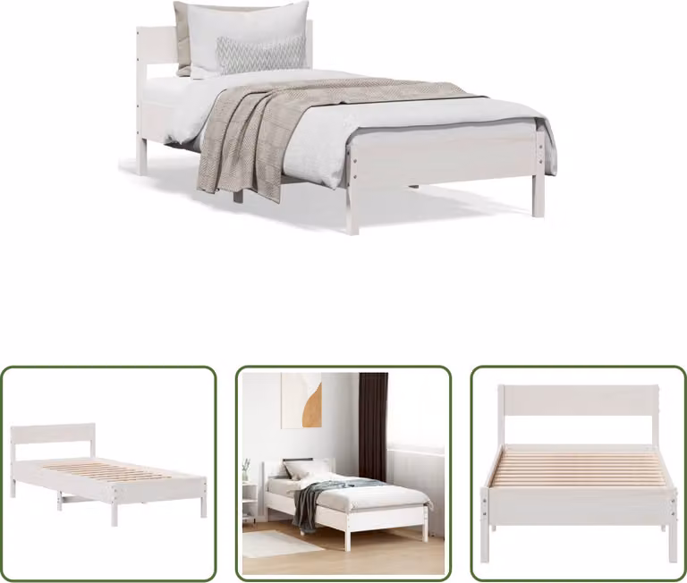 The Living Store Letto in legno massiccio con testiera bianco 75x190 cm pino