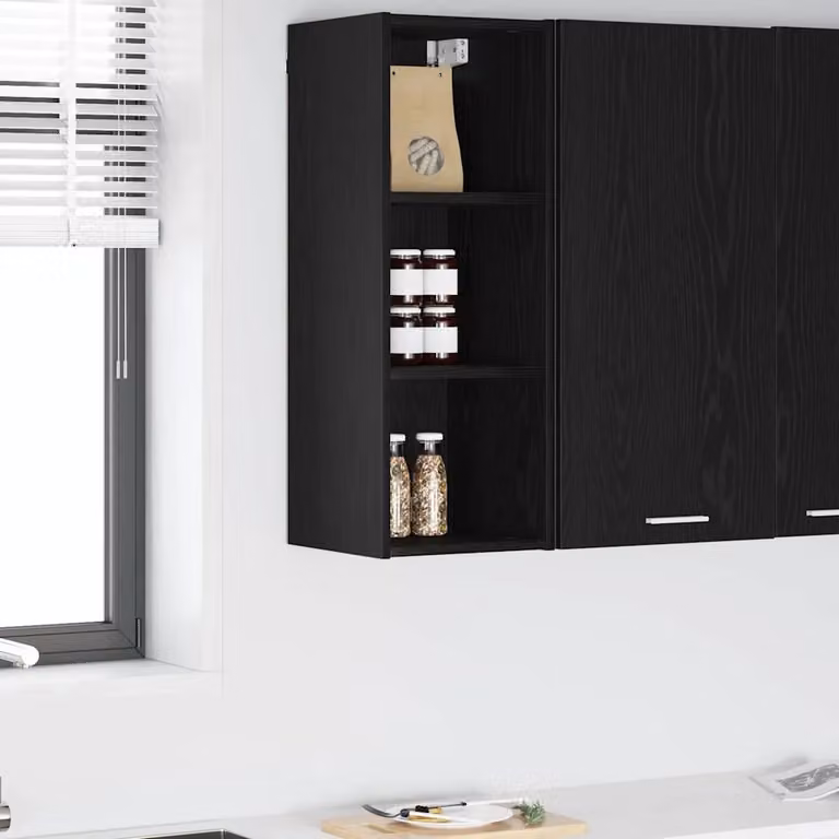 Armadio pensile da cucina moderno vidaXL nero con ante a battente e ripiani interni L/P/H: 30 x 29,5 x 80 cm