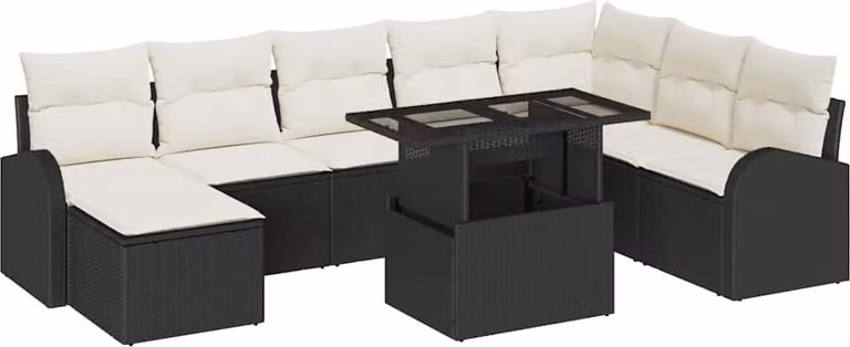 Set Divano da Giardino con archiviazione 9 pcs Nero Poly Rattan