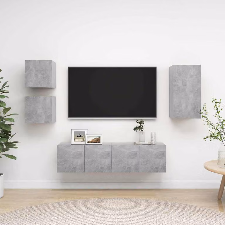 Set di mobili porta TV vidaXL composto da 5 pezzi in legno e MDF, colore grigio cemento, stile moderno per il tuo soggiorno